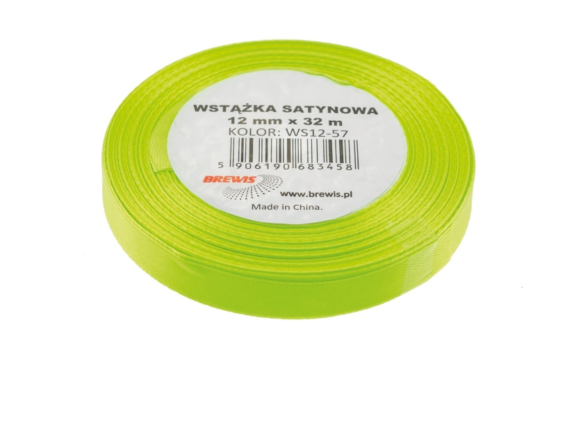 Wstążka satynowa 12mmx32m zielona neon Brewis